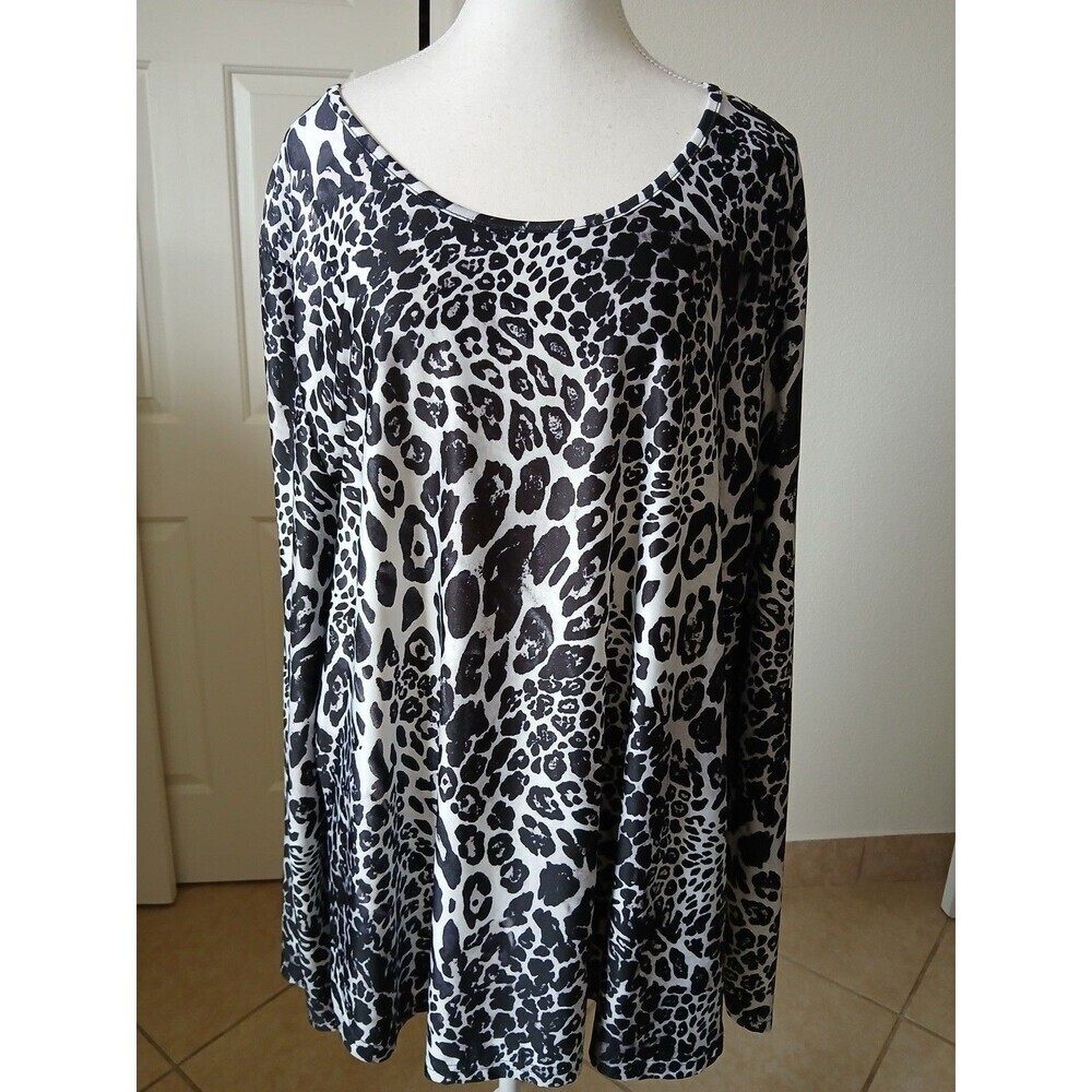 LoveU.Dear Womens Top 3XL White‎ Black Leopard Print Tunic Long Sleeve Casual